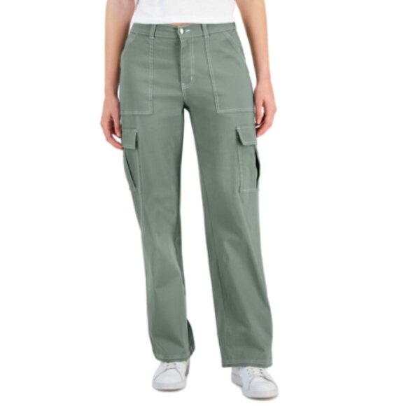 Ultra Flirt sz Large Wide Leg Cargo Utility Pant Lily Pad Cotton Comfort Green - Picture 1 of 16